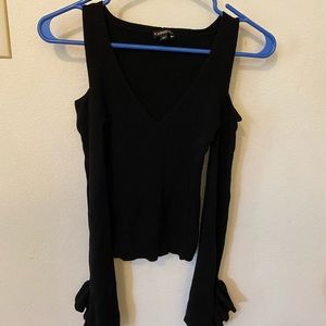 Express XS black cold shoulder sweater with ruffled sleeves